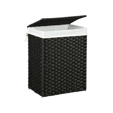 Rootz Tvättkorg - Tillverkad av vit polyrotting - Korg - Klädkorg - Tvättförvaring - Tvätthållare - Plasttvättkorg - Tvättsorterare - Svart - 46 x 33