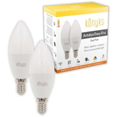 2 Wi-Fi + BT-anslutna LED-lampor, LED E14, Färger + justerbar vit, 5W - Konyks Antalya E14 Max Easy Dual Pack