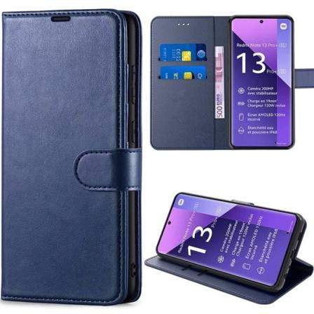 Fodral till Xiaomi Redmi Note 13 Pro+ 5G - Note 13 Pro Plus 5G, Stötsäkert PU-läder med justerbart stativ, Marinblå marinblå