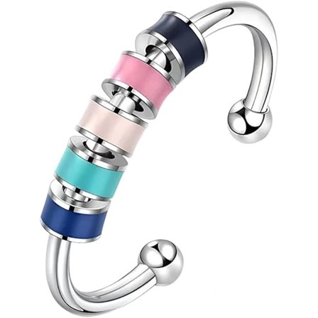 Angstringer for kvinner - Åpningsringer Regnbuefargede perleringer, Justerbar angstring