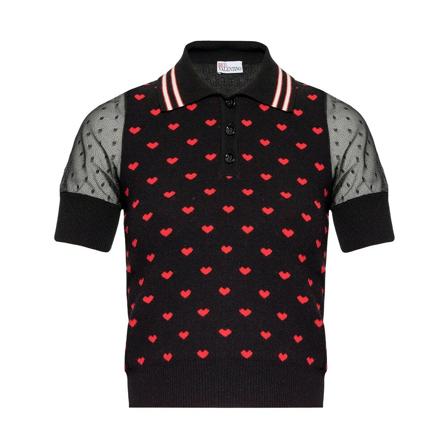 RED Valentino, Polo shirt with tulle sleeves Zwart, Dames, Maat:S,strepen