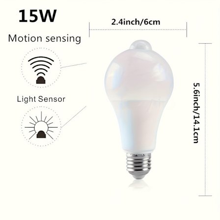 Bevægelsessensor pære, E26/E27 skrue sokkel pære, designet til hjemmebrug med øjenbeskyttelse, slukker automatisk, når ingen er til stede