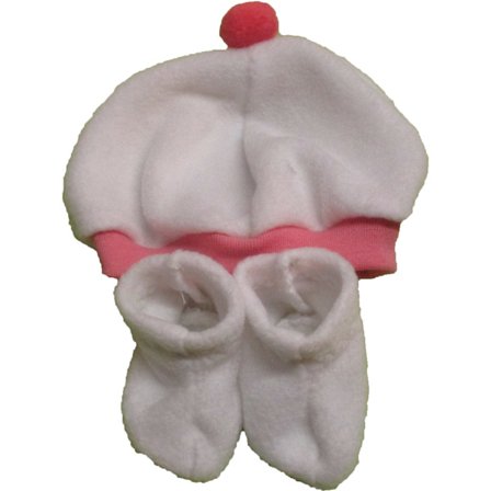 Mössa och tossor i vit fleece till Baby Born, dockkläder.