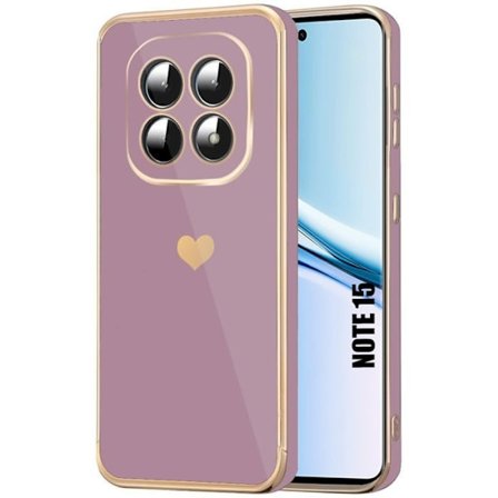 Cover til Xiaomi Redmi Note 15 5G/4G, Silikone Stødabsorberende Slim Hjerte Mønster - Lilla