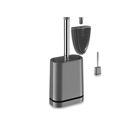 Premium Silikon Toiletbørste - Grå - Toiletbørsteholder Med Vægmontering & Turbo Tørring