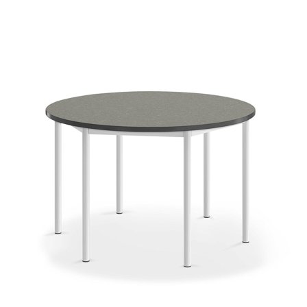 Desk SONITUS, round, Ø1200x720 mm, dark grey linoleum, white