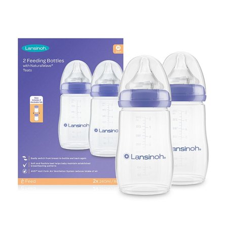 Lansinoh Sutteflaske NaturalWave 2 x 240 ml, Børn & Forældre, Sutteflasker & Tilbehør, Sutteflasker