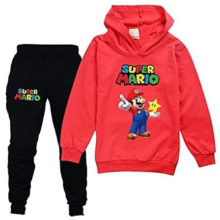 Barn Pojkar Flickor Tryck Hoodie Toppar + Joggingbyxor Casual Outfit Set Träningsoverall red 13-14 Years
