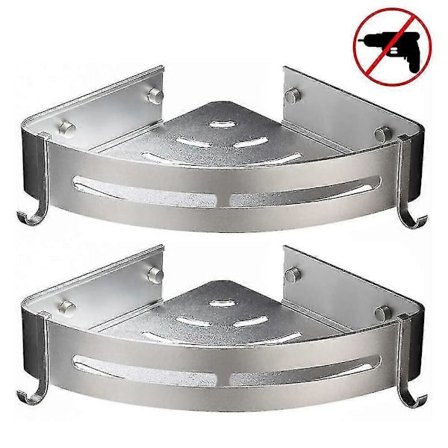 Hjørnebadehylde til brusebad Aluminium Badeværelseshylder - stærkt klæbemiddel ingen boring Aftagelige kroge Rustfri aluminiumkurv Organiz DVG