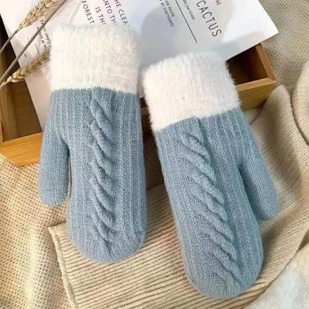 Strikkede vinterhansker for damer, polstrede ridehansker med doble fingre, varme og kuldebestandige, polyesterfiber og spandex.