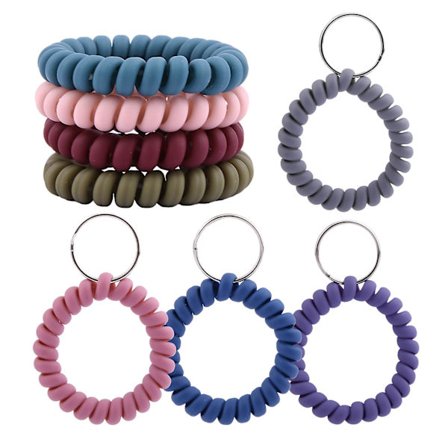 8 stk. Spiral Håndleds-Spole Nøglering Id-Badge Holdbar Fleksibel Fjeder Med Nøglering