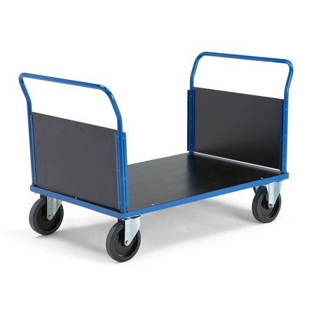 Platform trolley TRANSFER, 2 wooden ends, 1200x800 mm, solid rubber, with brakes