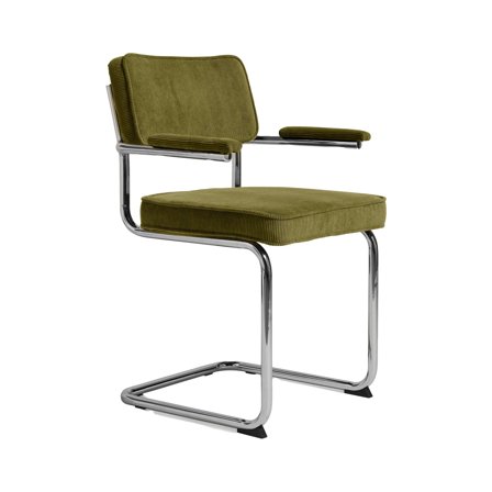 Rupert spisebordsstol, fløjl - Grøn - 56x53x84cm - Komfortabel spisebordsstol med armlæn & kromfarvede ben, koldskum & blødt fløjl - Max 110