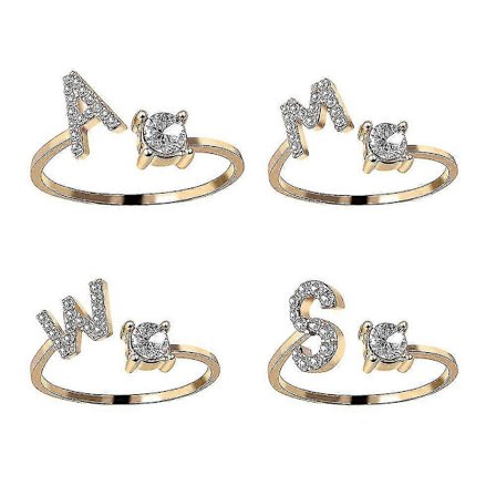 26 Bogstav Ring Guld Metal Justerbar Åben Ring, Initial Navn Bogstav Ring-størrelse:w[WSY]