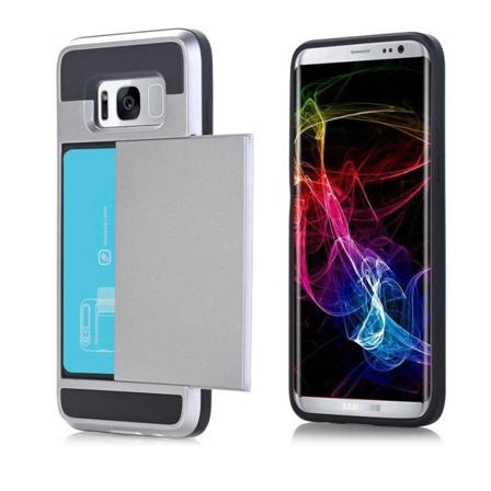 Samsung Galaxy S8 Joustava Muovikuori Korttitaskuilla - Hopea Silver grey