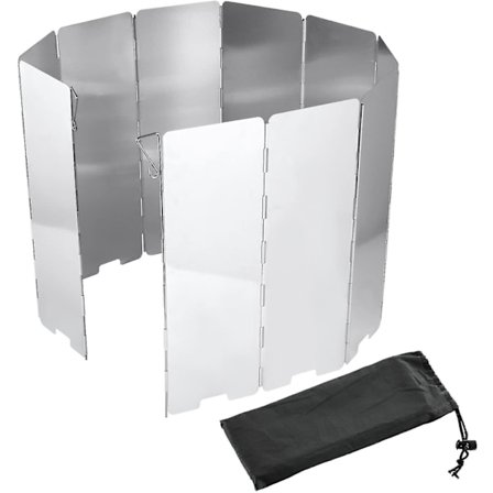 Kaasukaminan tuulensuoja, korkea, valmistettu alumiinista retkeilyyn ja vaellukseen (FMY)