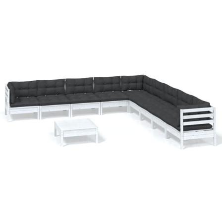 Vidaxl Loungegrupp Med Dynor 10 Delar Vit Massiv Furu Vit