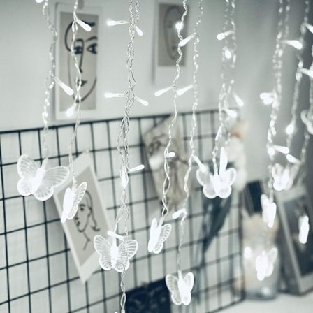 5 meter 216 fjärilslampor 220V EU-kontakt LED fjärilsgardinlampa islampslampa fjärilshänge