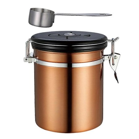 1,5L Bronze Rustfrit Stål Lufttæt Kaffebeholder med Datomarkering til Kaffe, Vakuumforseglet Lufttæt Beholder, Kaffekrukke 1500ML, Co LGL