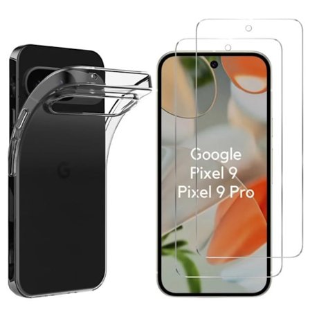 TPU-skal för Google Pixel 9 / Pixel 9 Pro och 2 härdade glasfilmer skärmskydd Phonillico