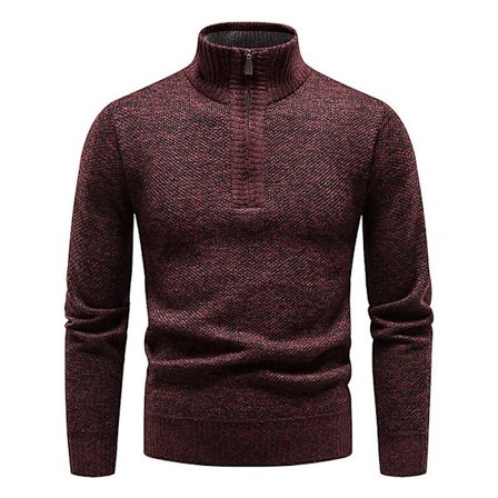 Genser med høy glidelås for menn med lange ermer, strikket genser