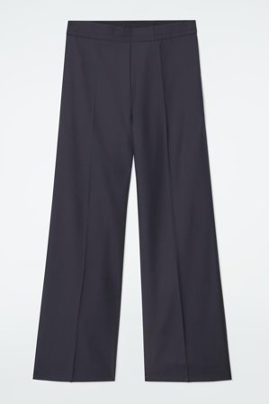 COS Women's Elasticated Wool Straight Leg Trousers in Blue