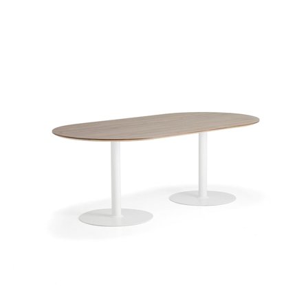 Bord METRIC, oval, L2000 B1000 H720 mm, hvit/valnøtt