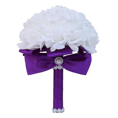 Simulert Skum Perlebukett Personlig Bryllup Brudesbukett Kunstig Blomsterbukett Purple