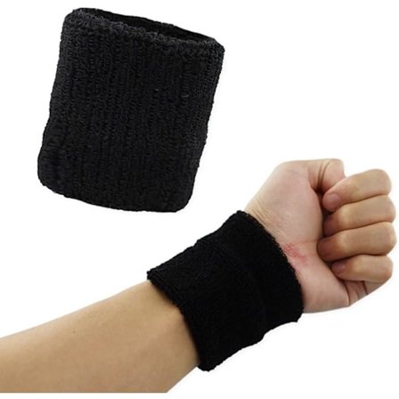 To-delt bomulds sports armbånd (sort), egnet til både mænd og kvinder, velegnet til tennis, basketball, løb, fitnesscenter og fitness