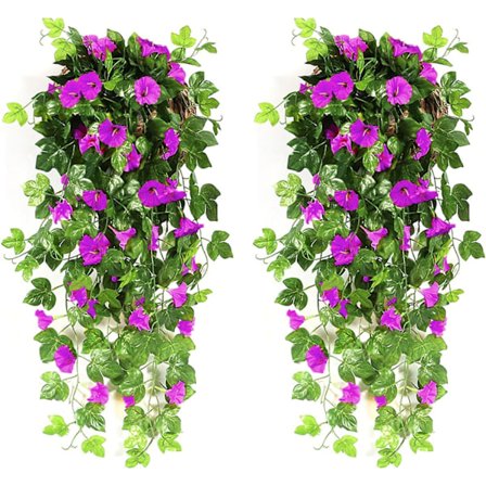 2 stk kunstige Wisteria Vine kunstige planter falske blomster hengende plante vegg hjem balkong kurv dekor for hjemmedekorasjon 90cm (lilla-grønn 