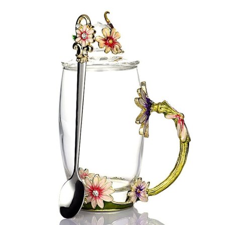 Handgjorda Glaskaffekoppar med Skedar, 350ml Koppar,