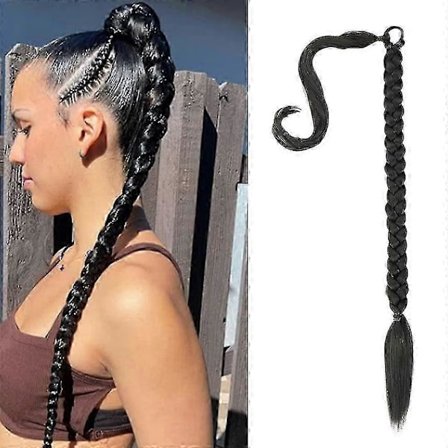 80 cm punottu poninhäntä, pitkä punottu poninhäntäpidennys, suora hiusten ympärille kiinnitettävä poninhäntäpidennys luonnollinen pehmeä synteettinen 