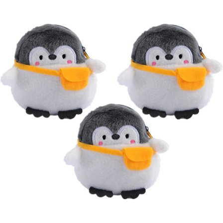 3 stk. Søde Kawaii Dyrepunge til Teenagepiger Lille Møntpung Mini Plys Punge Makeup Taske til Kvinder med Lynlås Pingvin