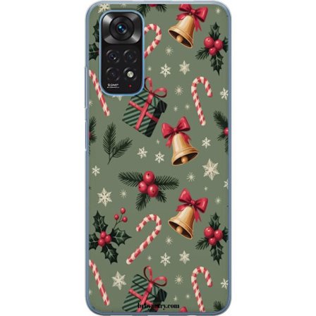 Xiaomi Redmi Note 11S Gjennomsiktig deksel Julmotiv med godteripinner, klokker, pakker og snøflak festlig mønsterdesign perfekt for julestemning hø