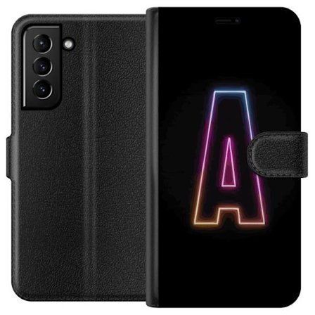 Yhteensopiva Lompakkokotelo Samsung Samsung Galaxy S21+ 5G Minimalistinen neonkirjain A sateenkaarenvärisessä valossa mustaa taustaa vasten modernis