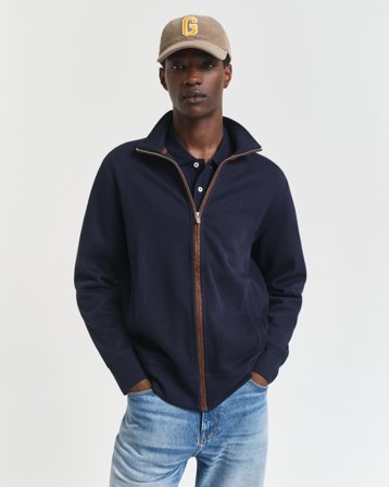 GANT Herren Sacker Rib Strickjacke mit Reißverschluss (M) Marineblau