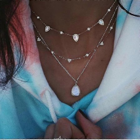 Kristallhalsband med flera element, Hängsmycken med flera lager (NE-0002-32)