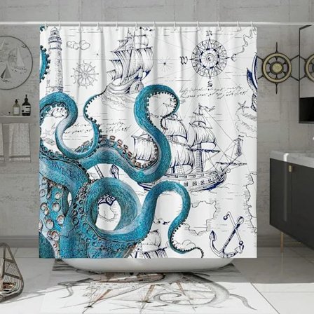 Coolt Bläckfisk Duschdraperi Anime Nautiskt Duschdraperi Te,A