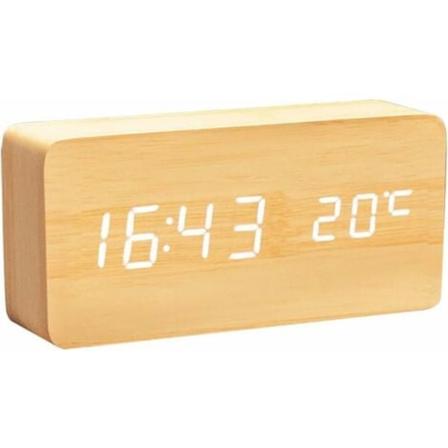 Trädigitalklocka - Multifunktionell LED-väckarklocka med tids-/temperaturvisning och kontroll för hem och resor