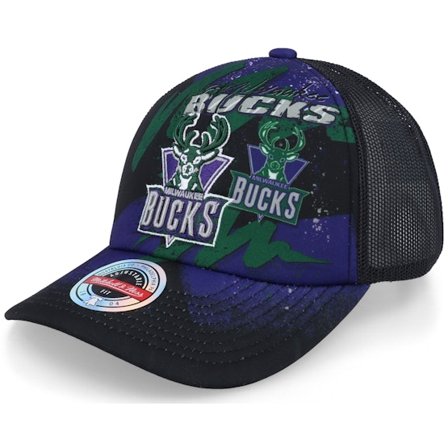 Mitchell & Ness - NBA Zwart trucker Cap - Milwaukee Bucks Hyper Black Trucker @ Hatstore