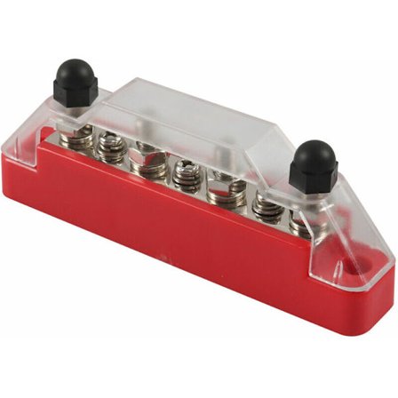 7-polig samlingsskena, strömskena, 4 klämmor + 3 ledningsskruvar, fäste 48V 150A, lämplig för bil och husbil