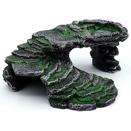 Reptilramp, stege, plattform, gömd grotta, stor sten, realistisk dekorativ prydnad
