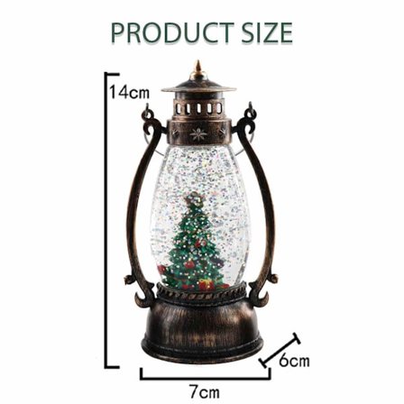 Snøkule med snømann til jul, musikalsk stor lykt med julenissen, batteridrevet opplyst glitterkule i retrostil for julebordsdekorasjon og nissegaver