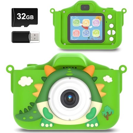 Børnekamera, Silikoneetui 2.0 tommer IPS-skærm 1080P videokamera, 40MP digitalt dobbeltobjektivkamera til børn med 32GB hukommelseskort