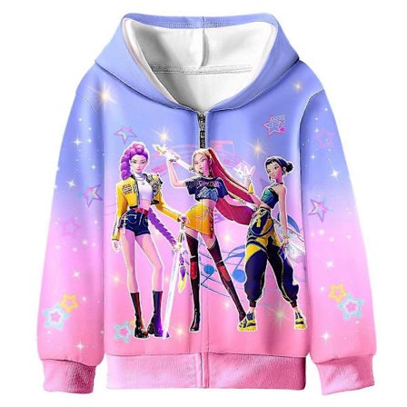 Børn Piger KPOP Demon Hunters Hættetrøje HUNTRX Lynlås Trøje Casual Hættetrøje Top Nyhedstøj 4-12 År Lilla