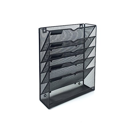 5 Lommer Mesh Vægfilholder Organizer Kontor Hængende Magasinholder, Sort