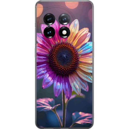 Kompatibelt Mobildeksel til OnePlus 11R Irideserende blomst med glitrende kronblad i rosa lilla og gull mot myk bokeh bakgrunn
