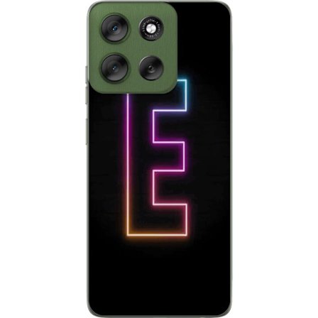 Kompatibel Mobilcover til Motorola Motorola Moto G56 Minimalistisk neonbogstav E i lyse farver mod mørk baggrund i moderne og stilren design