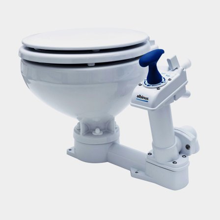 Toaletta manuale per barca Albin Compact, per riempimento con acqua di mare, tazza piccola, con valvola di scarico bloccabile