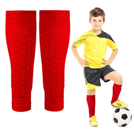 1 par røde fotballsokker med leggbeskyttere